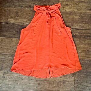 🌟FREE🌟 Forever 21 Halter Sleeveless Top Flowy Chiffon Semi Sheer Blouse Orange